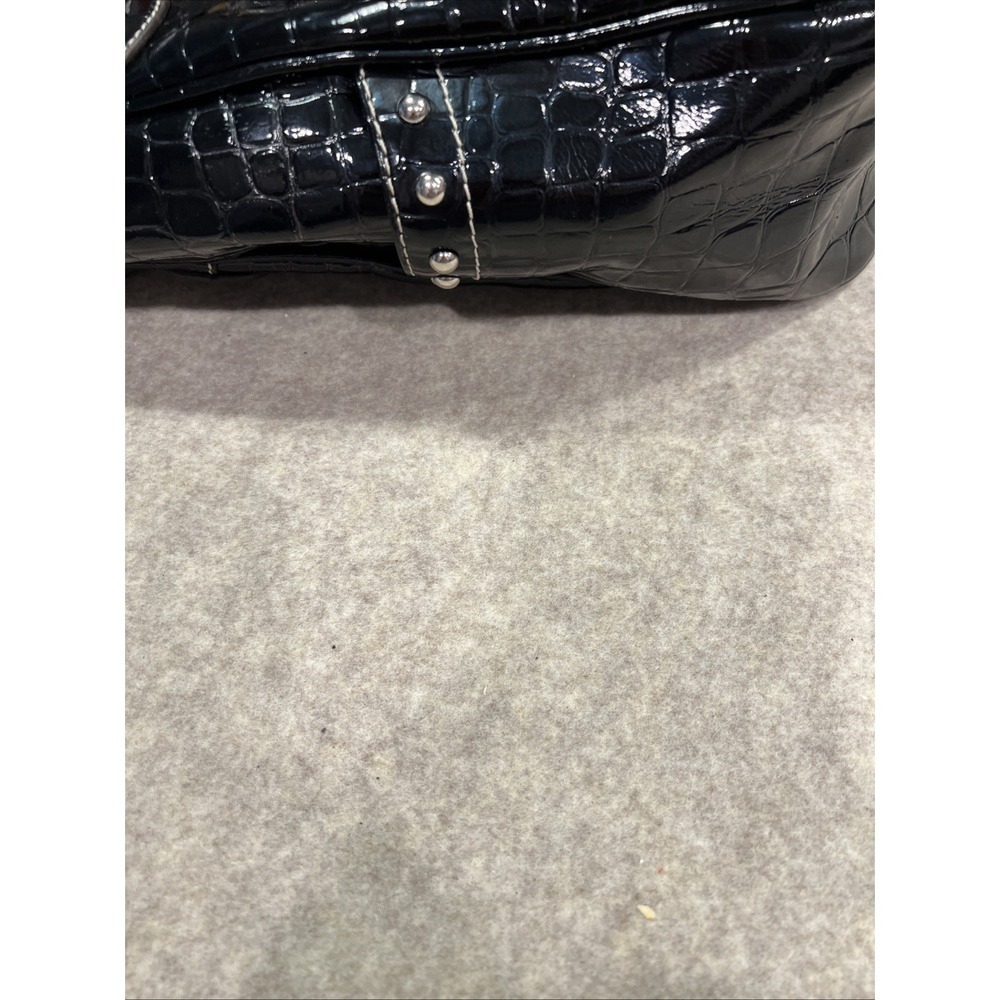 Kathy Van Zeeland Black Patent Leather Croc-Embossed Bag Large Gorgeous EUC - Picture 6 of 14